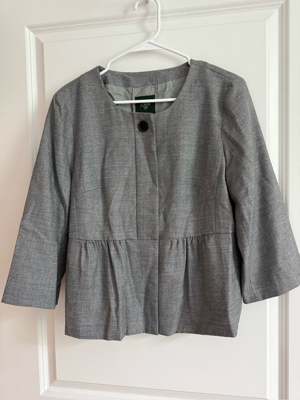 J.Crew Suiting Heather Gray Peplum-Style Round Neck Jacket, Size 10 NWT